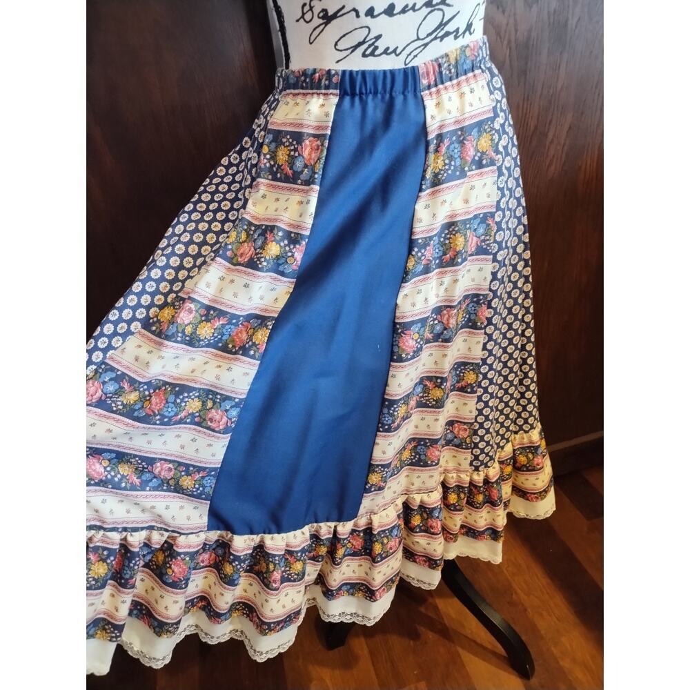 Carefree Fashions Maxi Skirt Womens Large Navy Peasant Prairie lace tiered USA - Picture 3 of 6